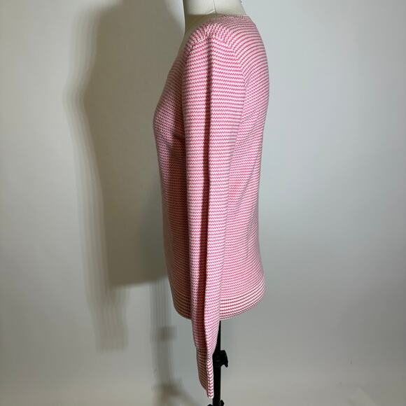 NWT Talbots Pink/White Chevron Stripe Knit Sweater Womens Size XS Balloon Sleeve - Picture 5 of 9
